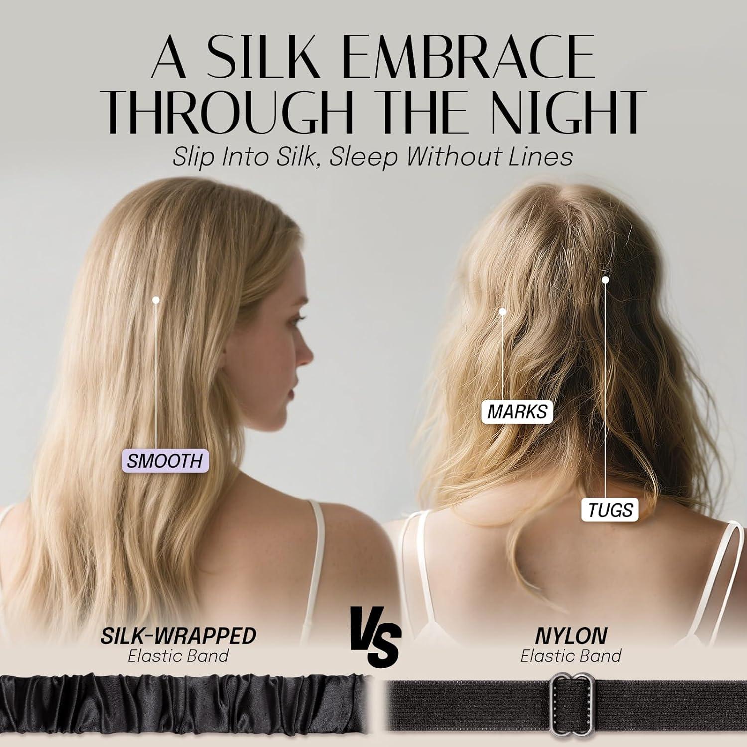 Silk Sleep Mask Eye Mask Blindfold with Double Layer Silk Filling and Elastic Strap for Full Night's Sleep, Travel and Nap, Soft Eye Cover Eyeshade with Luxury Bag and Ear Plugs by OLESILK (Black)