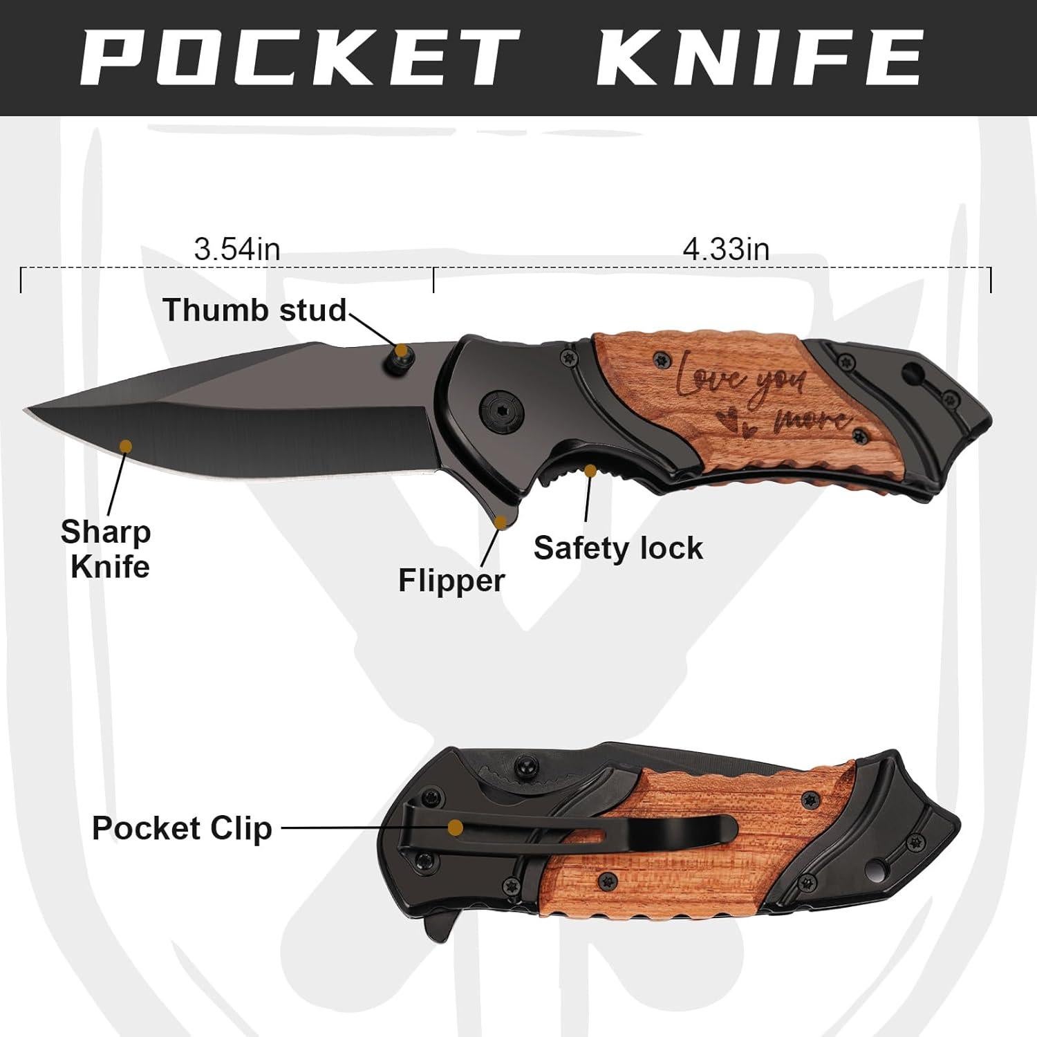 Cuchillo Plegable Grabado Titorld 17.78 cm Mango Madera