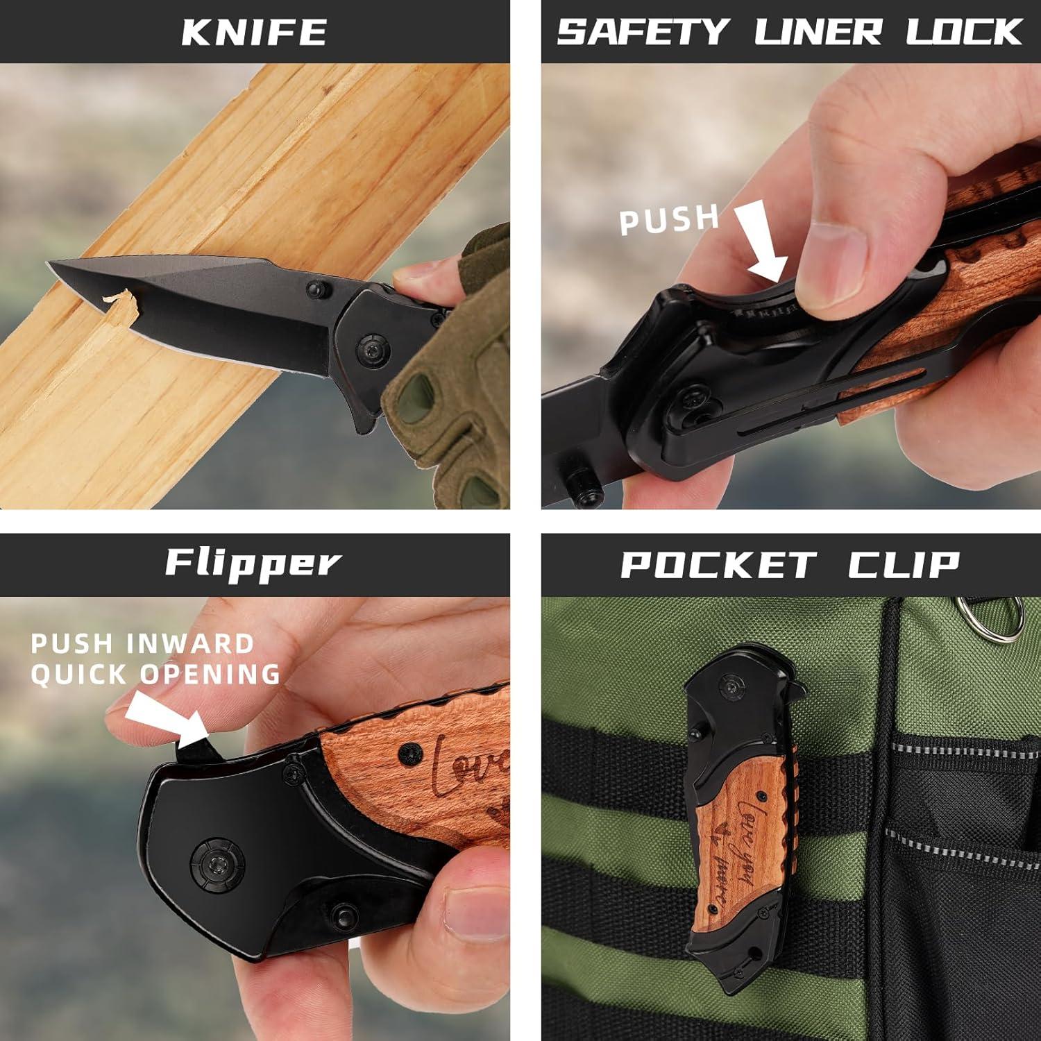 Cuchillo Plegable Grabado Titorld 17.78 cm Mango Madera