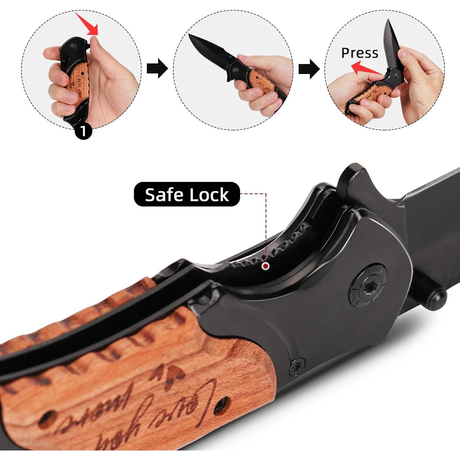 Cuchillo Plegable Grabado Titorld 17.78 cm Mango Madera