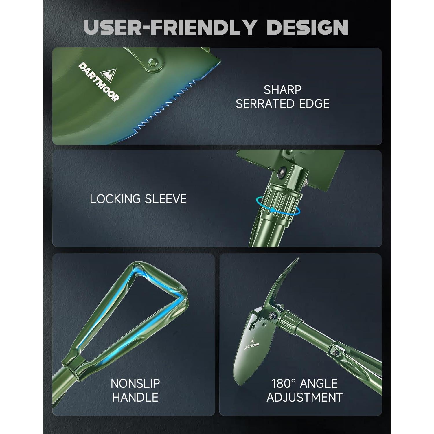 Pala Plegable Dartmoor 46 cm de Acero al Carbono Verde