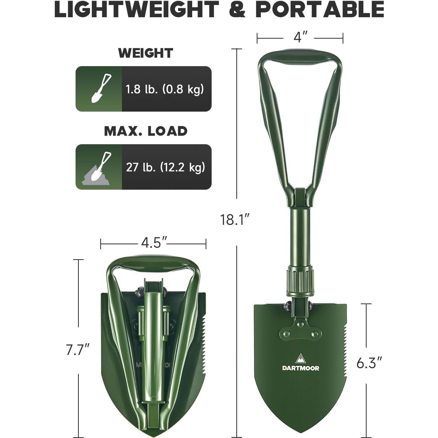 Pala Plegable Dartmoor 46 cm de Acero al Carbono Verde