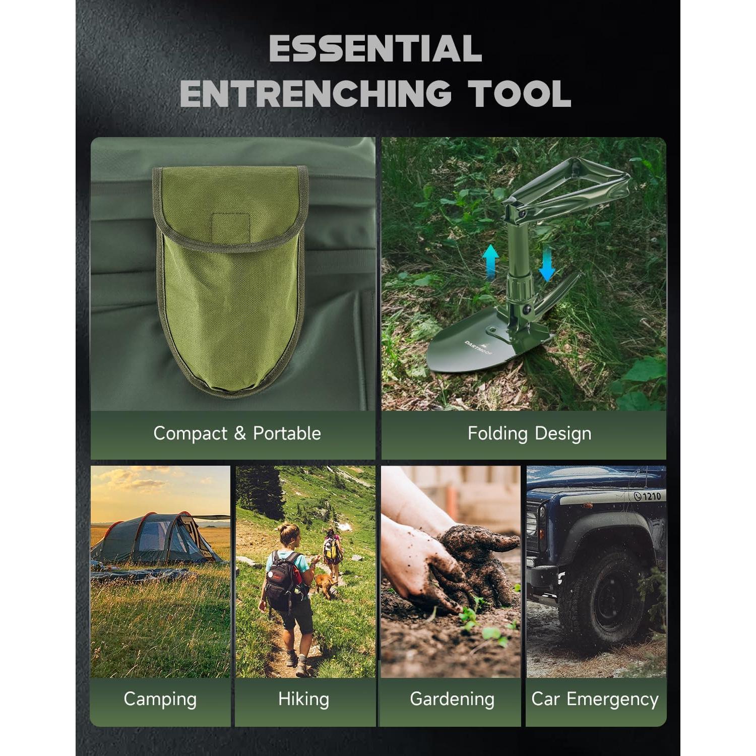 Pala Plegable Dartmoor 46 cm de Acero al Carbono Verde