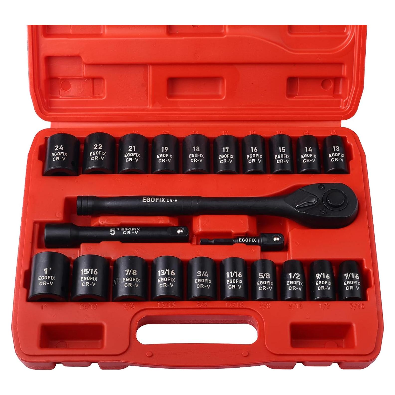 Juego de Llaves de Impacto 1/2" EGOFIX 23 Piezas Métricas y SAE