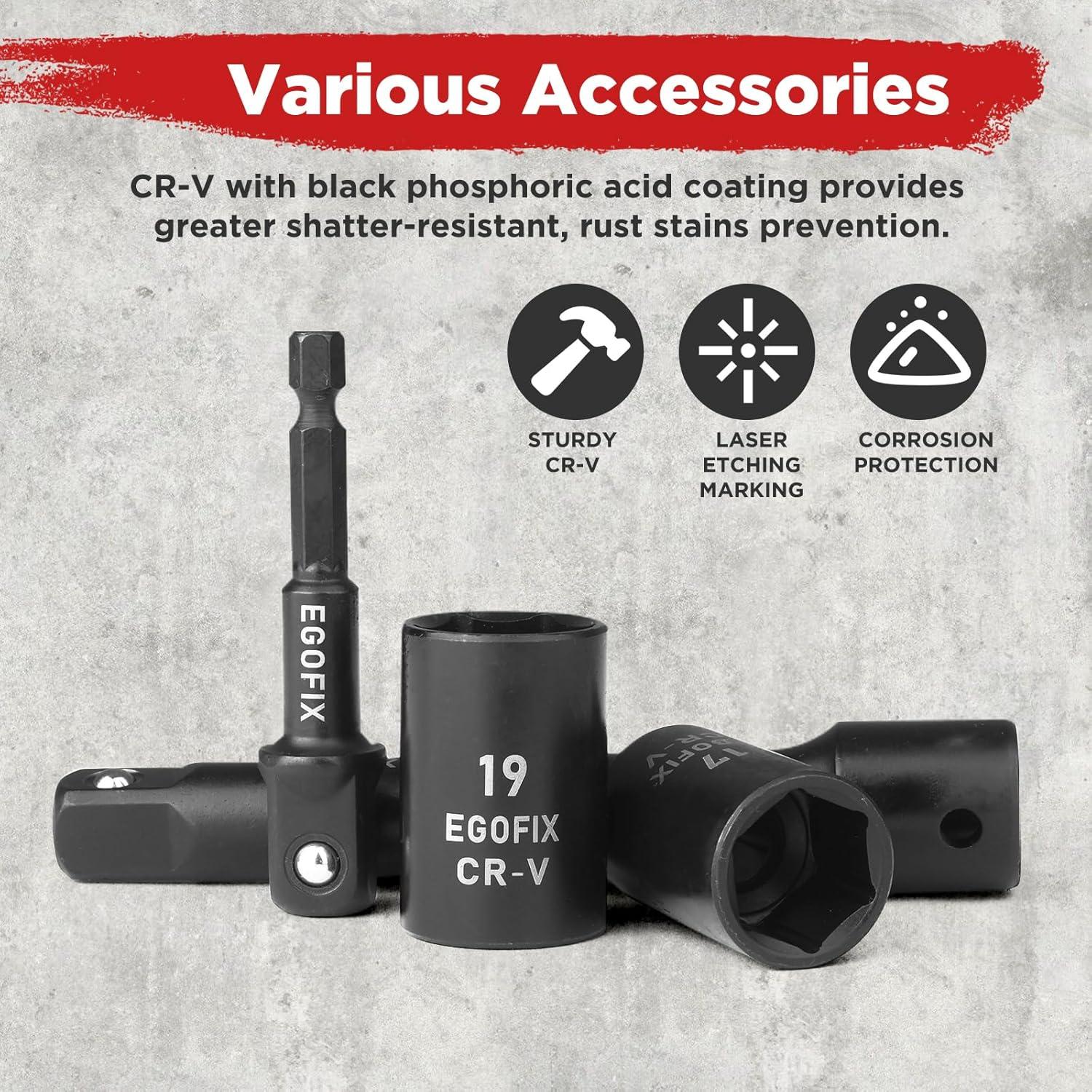 Juego de Llaves de Impacto 1/2" EGOFIX 23 Piezas Métricas y SAE