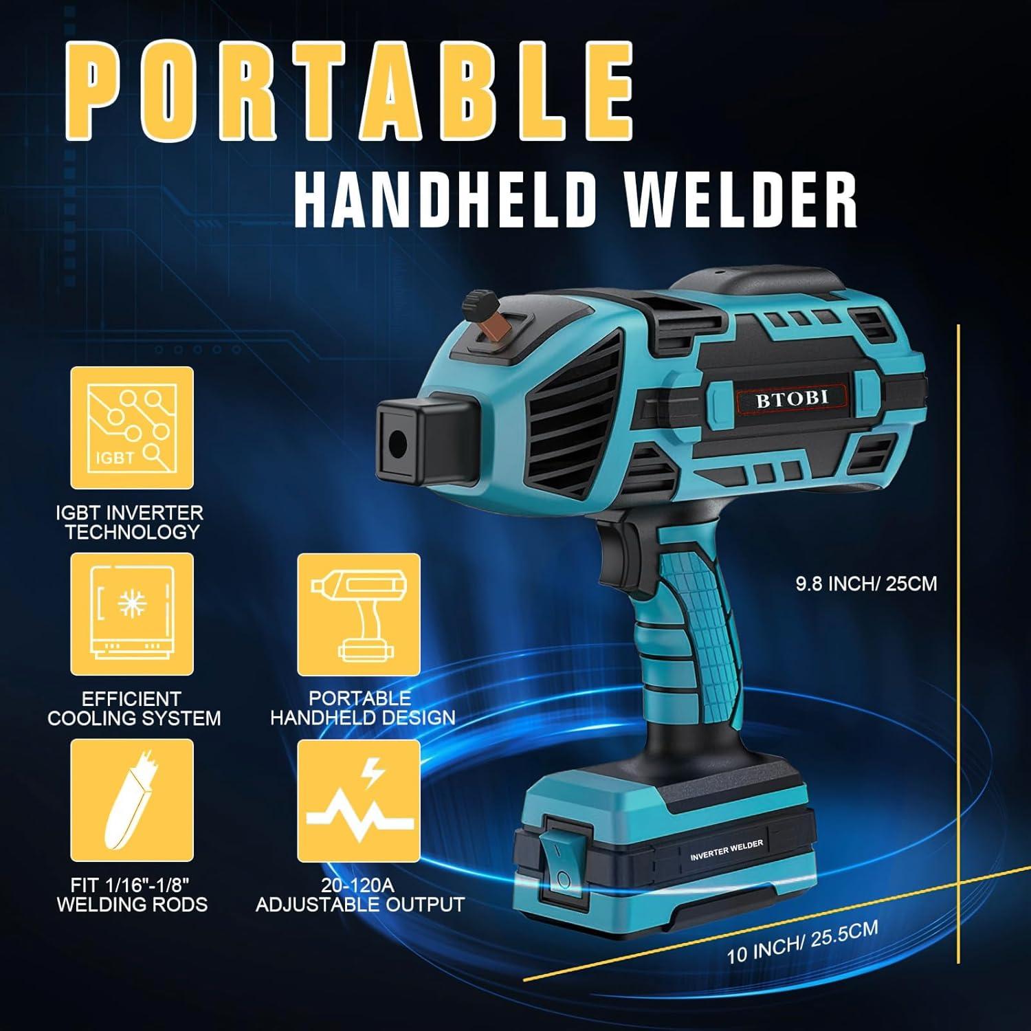 Welding Machine Handheld, Portable ARC Welder Hand Held Welder Gun, for 3/32"-1/8" Stick Welder,BTOBI 110V, IGBT Inverter with Welding Tool Set and Toolbox