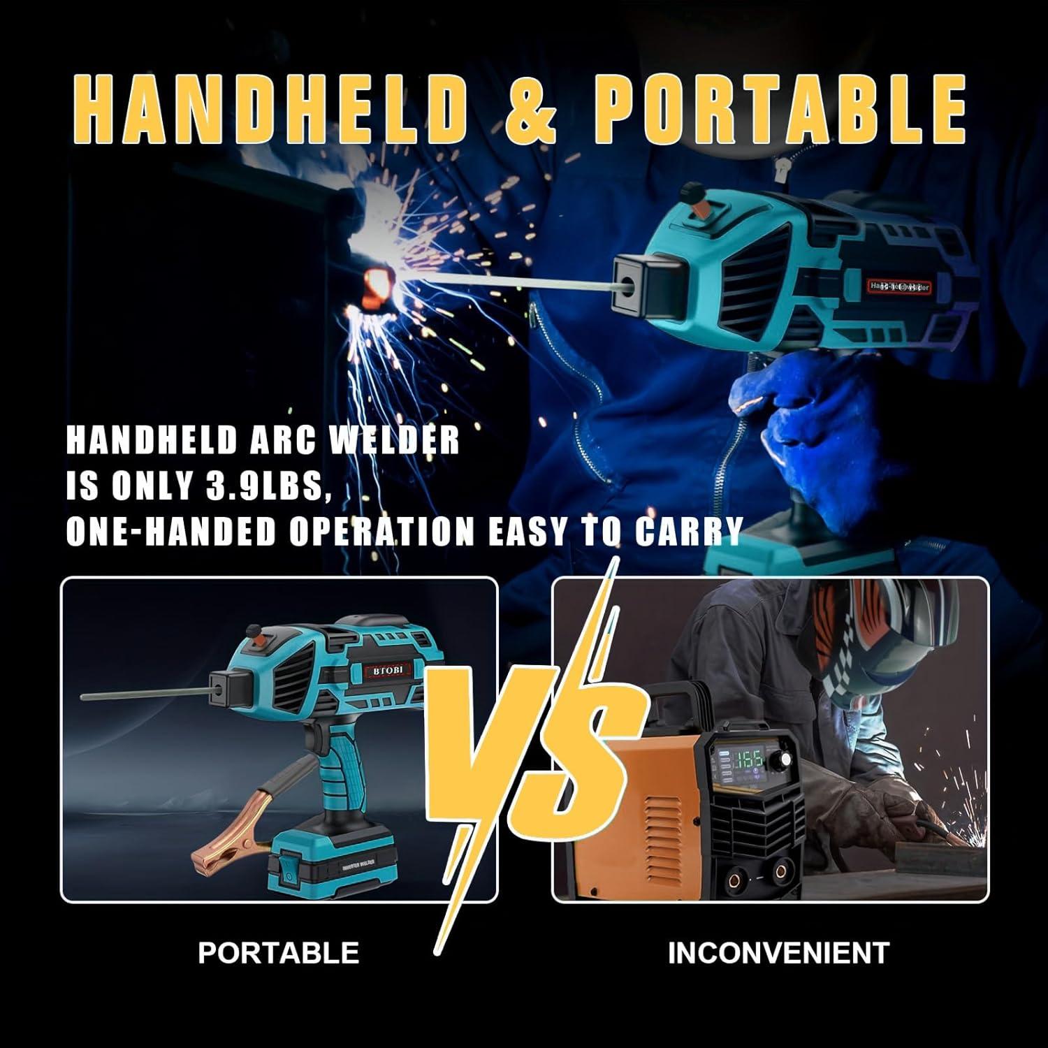Welding Machine Handheld, Portable ARC Welder Hand Held Welder Gun, for 3/32"-1/8" Stick Welder,BTOBI 110V, IGBT Inverter with Welding Tool Set and Toolbox