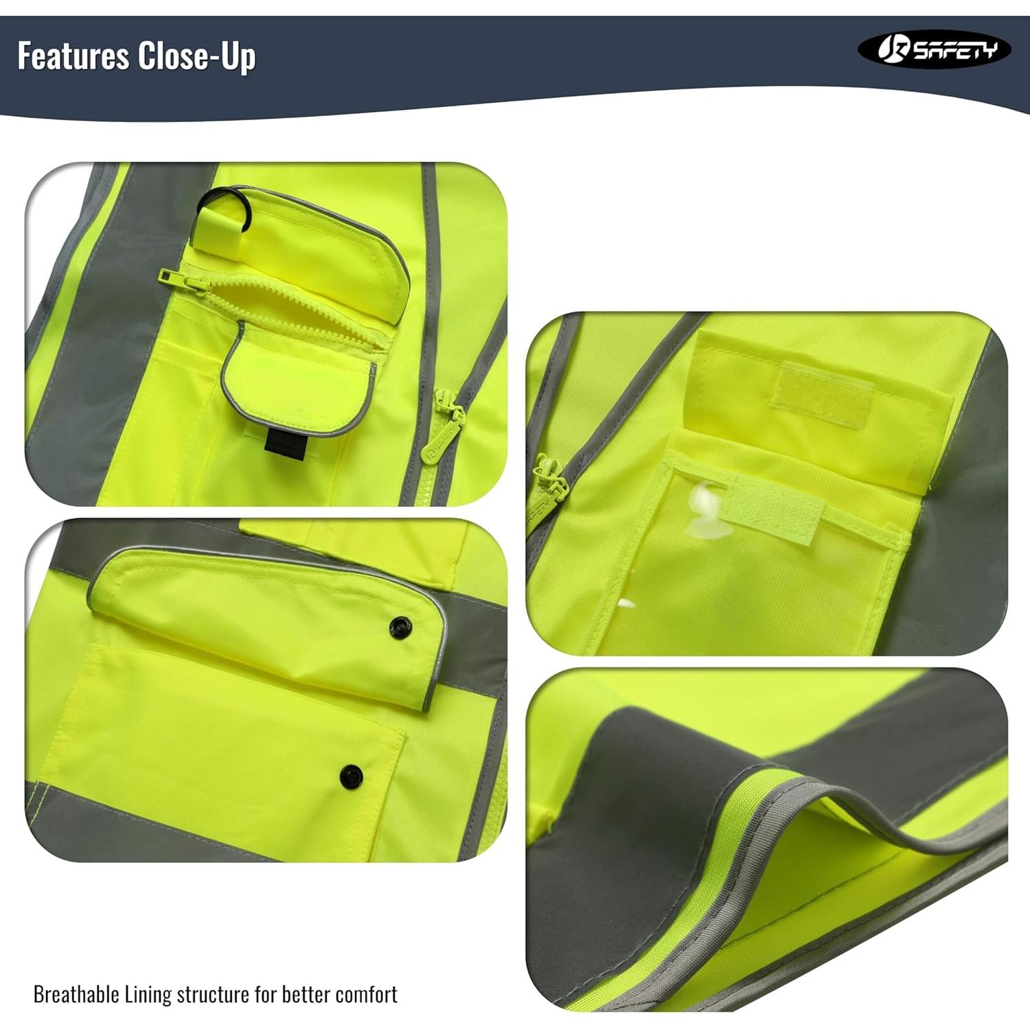 Chaleco de Seguridad JKSafety Grande Amarillo 9 Bolsillos Reflectante