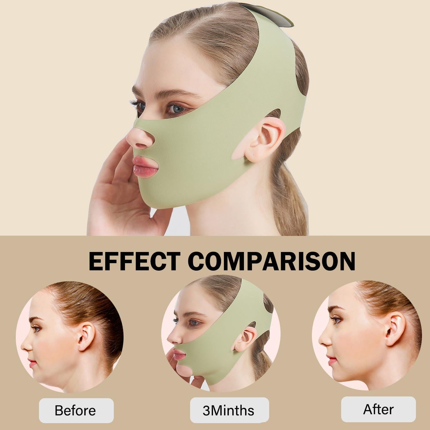 Correa Facial Elevadora MASIKA para Doble Barbilla Verde M