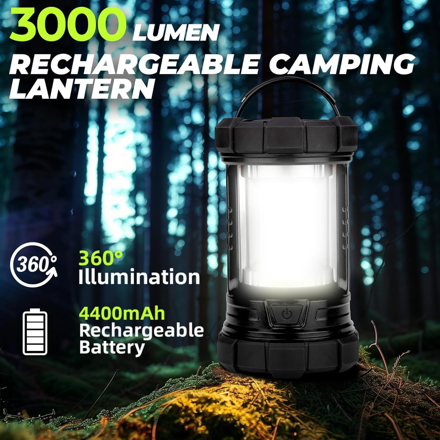 Linterna de Camping Recargable 3000LM Favourlite 4400mAh IPX4