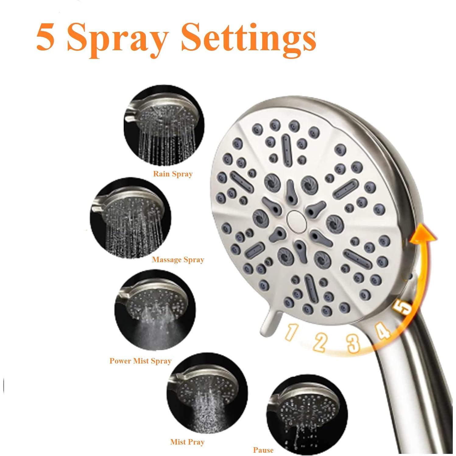 Cabezal de Ducha BOWGER Alta Presión 5 Modos Níquel Cepillado