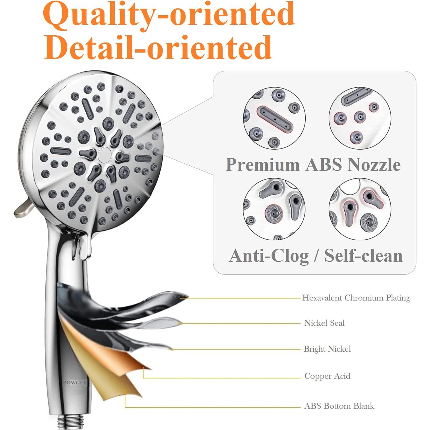 Cabezal de Ducha BOWGER Alta Presión 5 Modos Níquel Cepillado