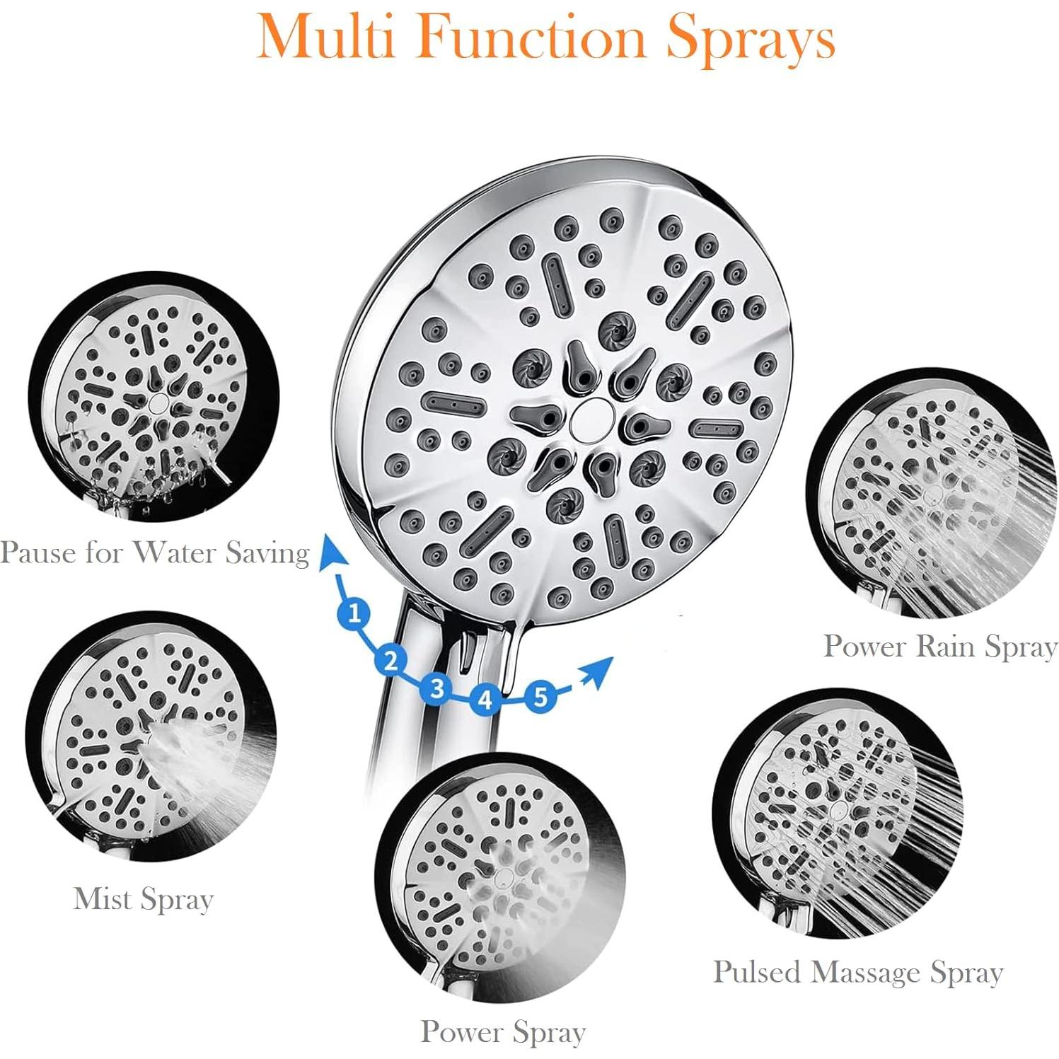 Cabezal de Ducha BOWGER 5 Modos Alta Presión Cromo 12.7 cm