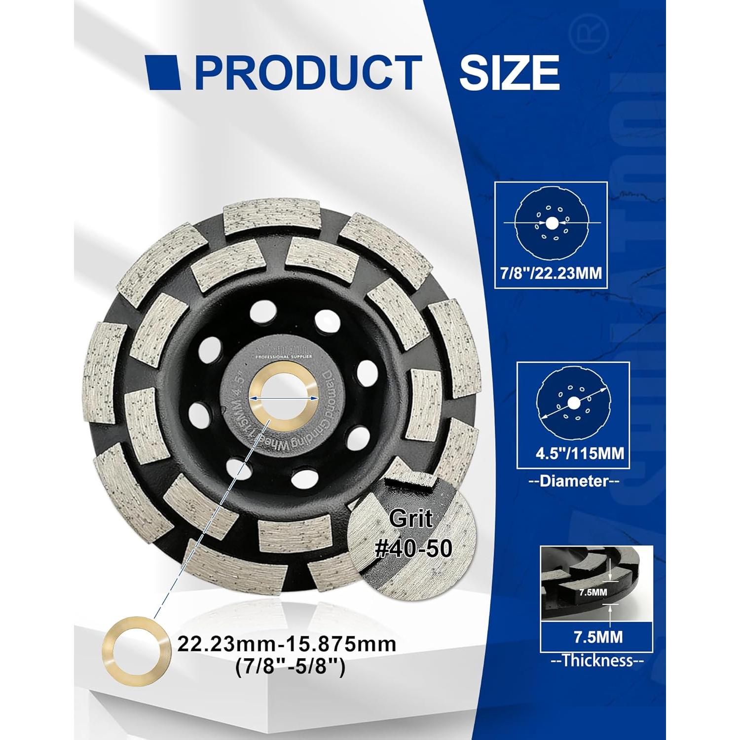 Rueda de Copa de Diamante Doble Fila 115mm SHDIATOOL para Concreto