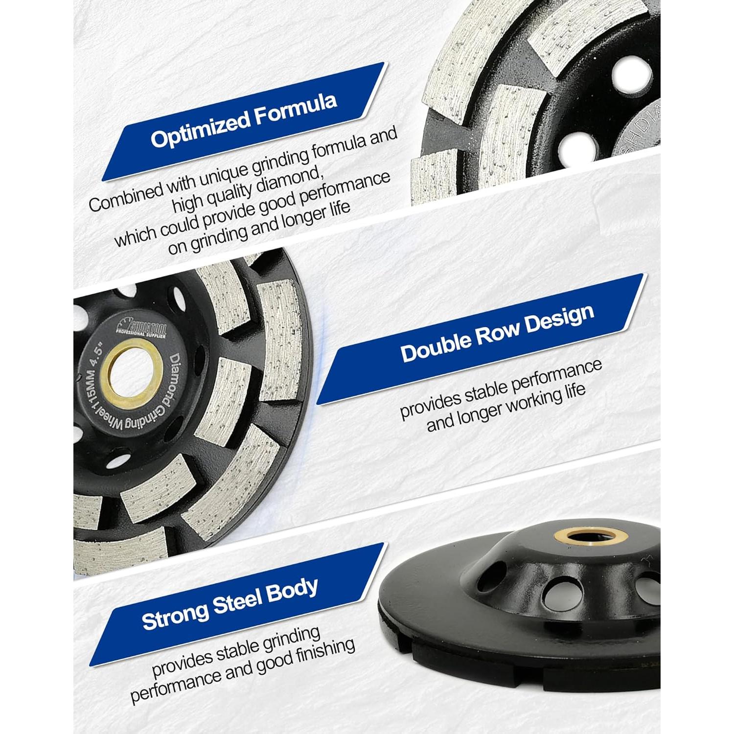 Rueda de Copa de Diamante Doble Fila 115mm SHDIATOOL para Concreto