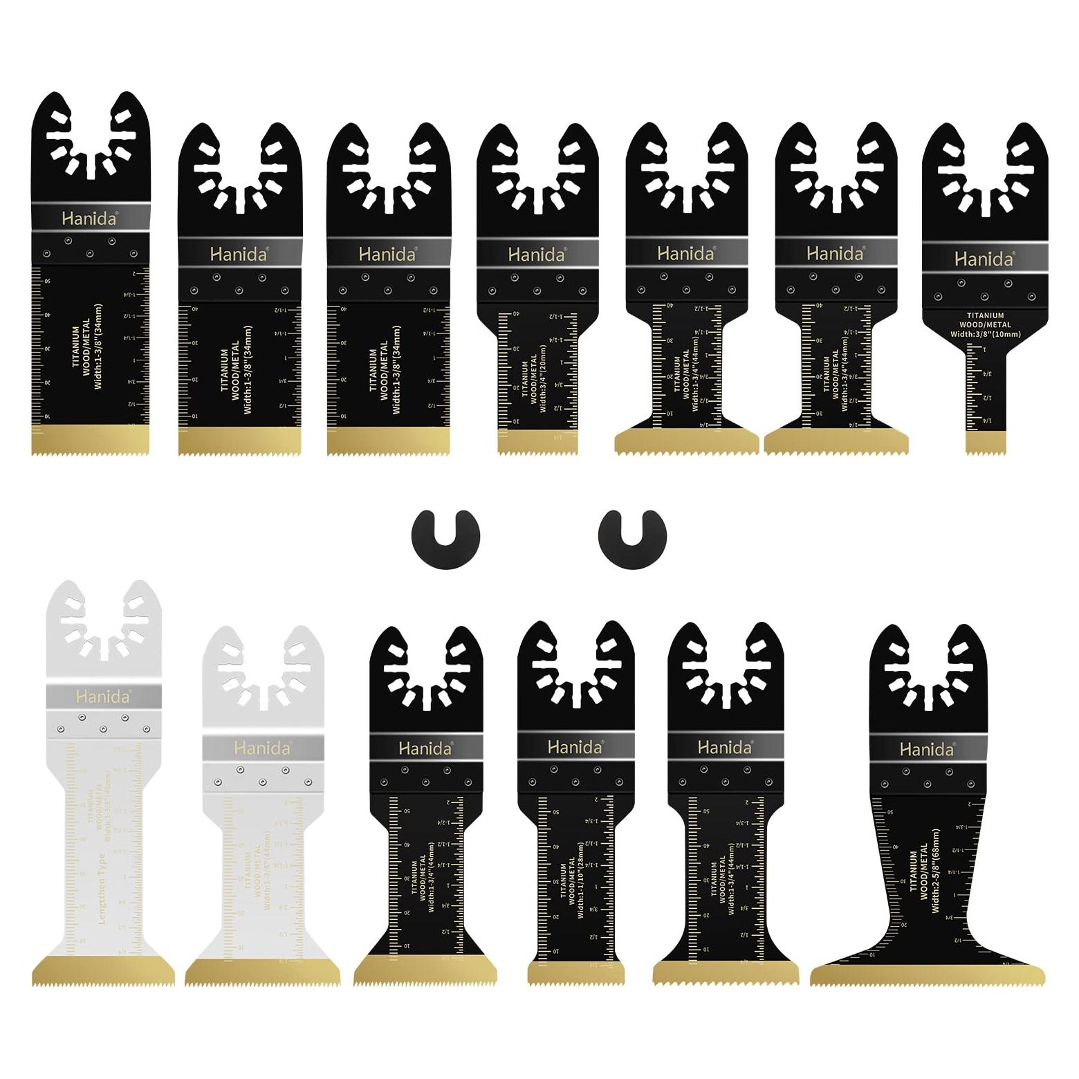 13Pcs Titanium Oscillating Multitool Blades Oscillating Saw Blade for Wood Plastic Metal, Universal Quick Release Power Oscillating Tool Blades Kits for Dewalt Milwaukee