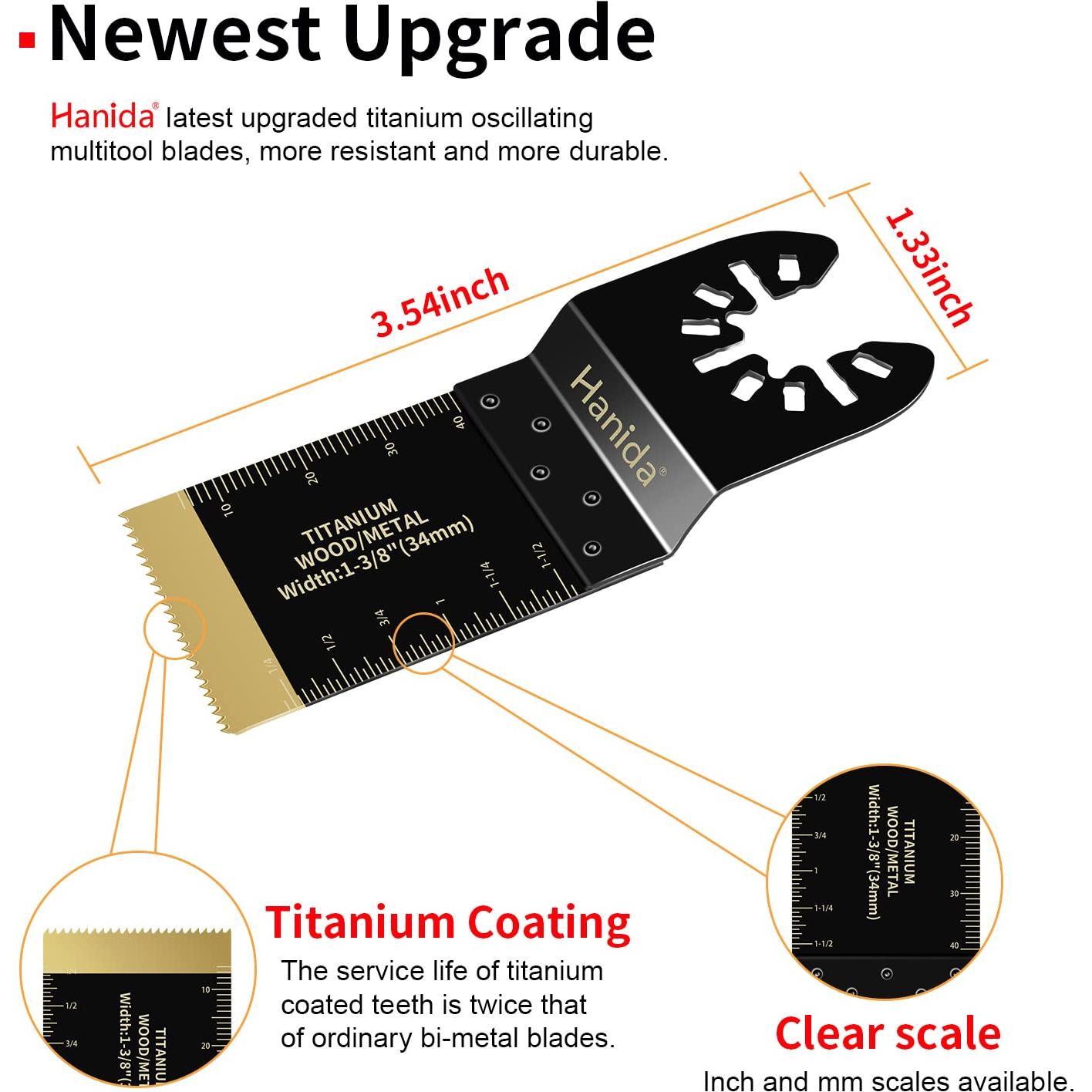 13Pcs Titanium Oscillating Multitool Blades Oscillating Saw Blade for Wood Plastic Metal, Universal Quick Release Power Oscillating Tool Blades Kits for Dewalt Milwaukee