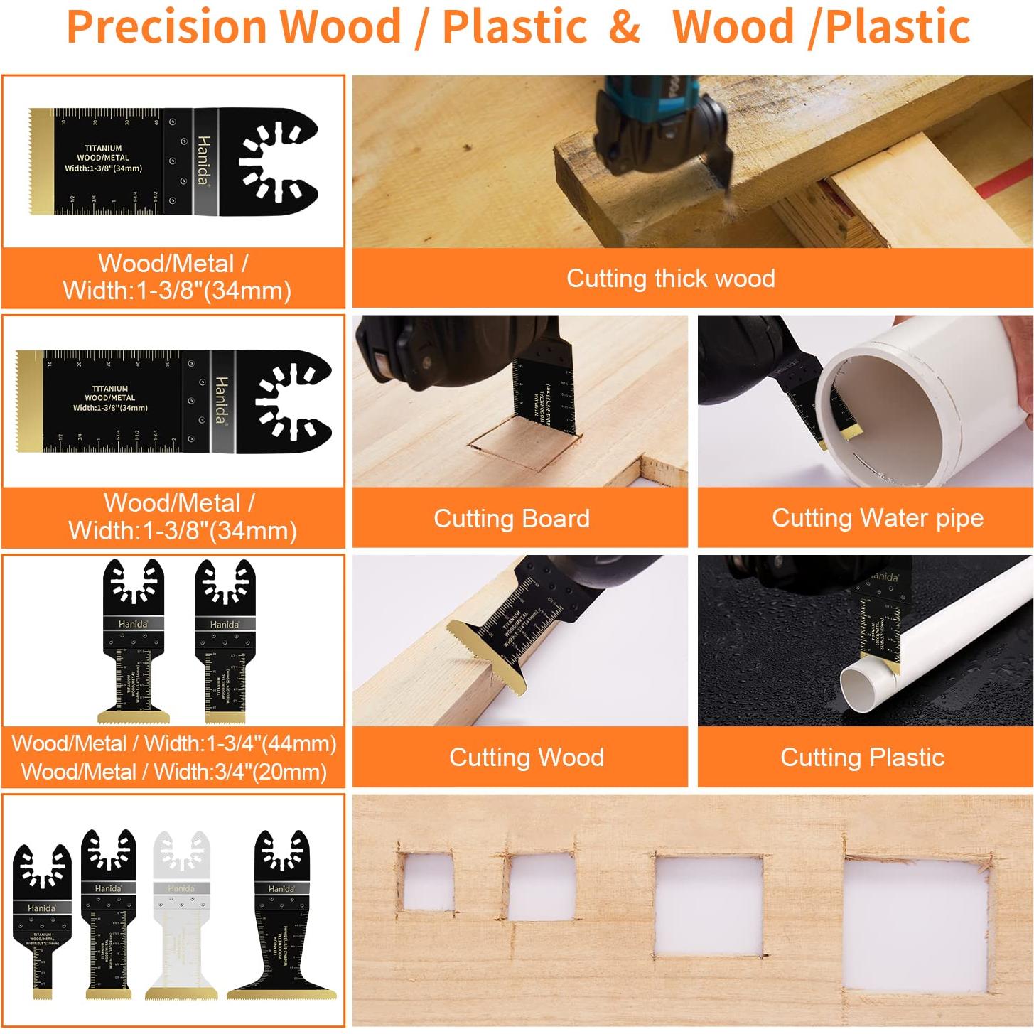 13Pcs Titanium Oscillating Multitool Blades Oscillating Saw Blade for Wood Plastic Metal, Universal Quick Release Power Oscillating Tool Blades Kits for Dewalt Milwaukee