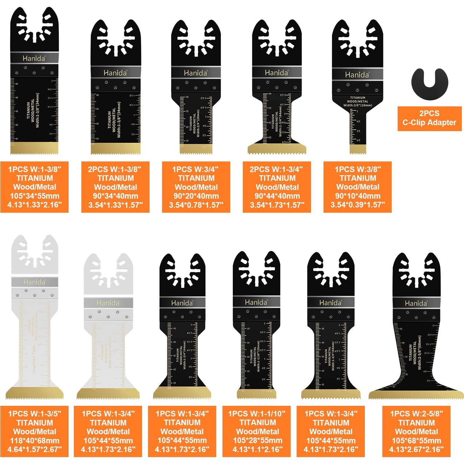13Pcs Titanium Oscillating Multitool Blades Oscillating Saw Blade for Wood Plastic Metal, Universal Quick Release Power Oscillating Tool Blades Kits for Dewalt Milwaukee