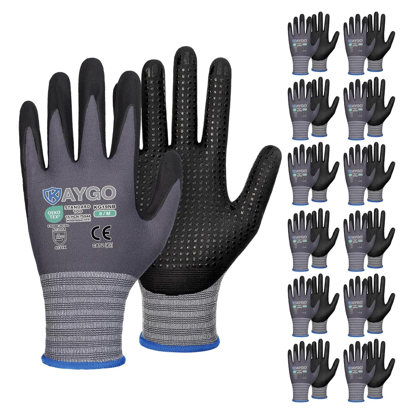 KAYGO Guantes de Trabajo Nitrilo MicroFoam 12 Pares M Gris