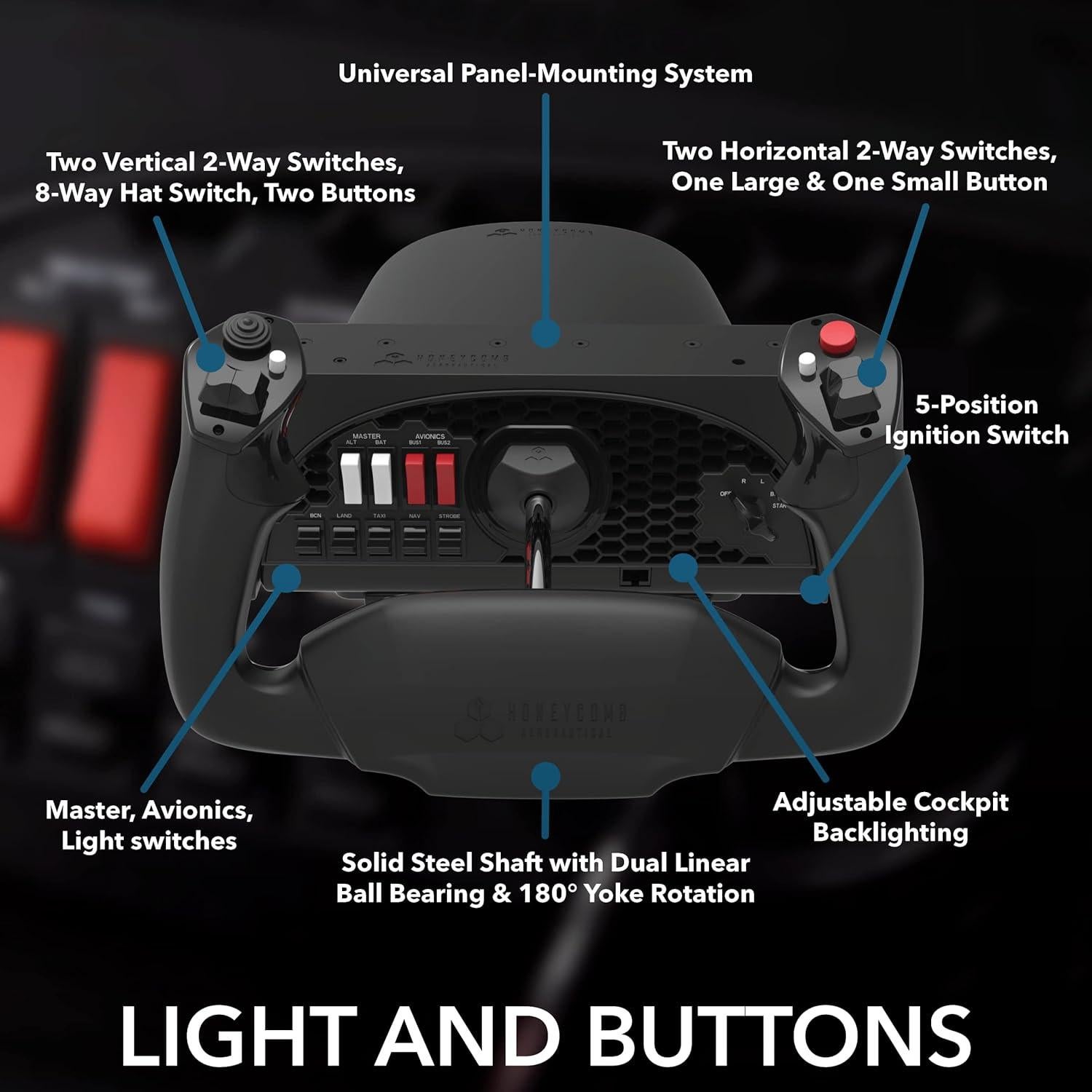 Honeycomb Aeronautical Alpha Flight Controls Yoke & Switch Panel