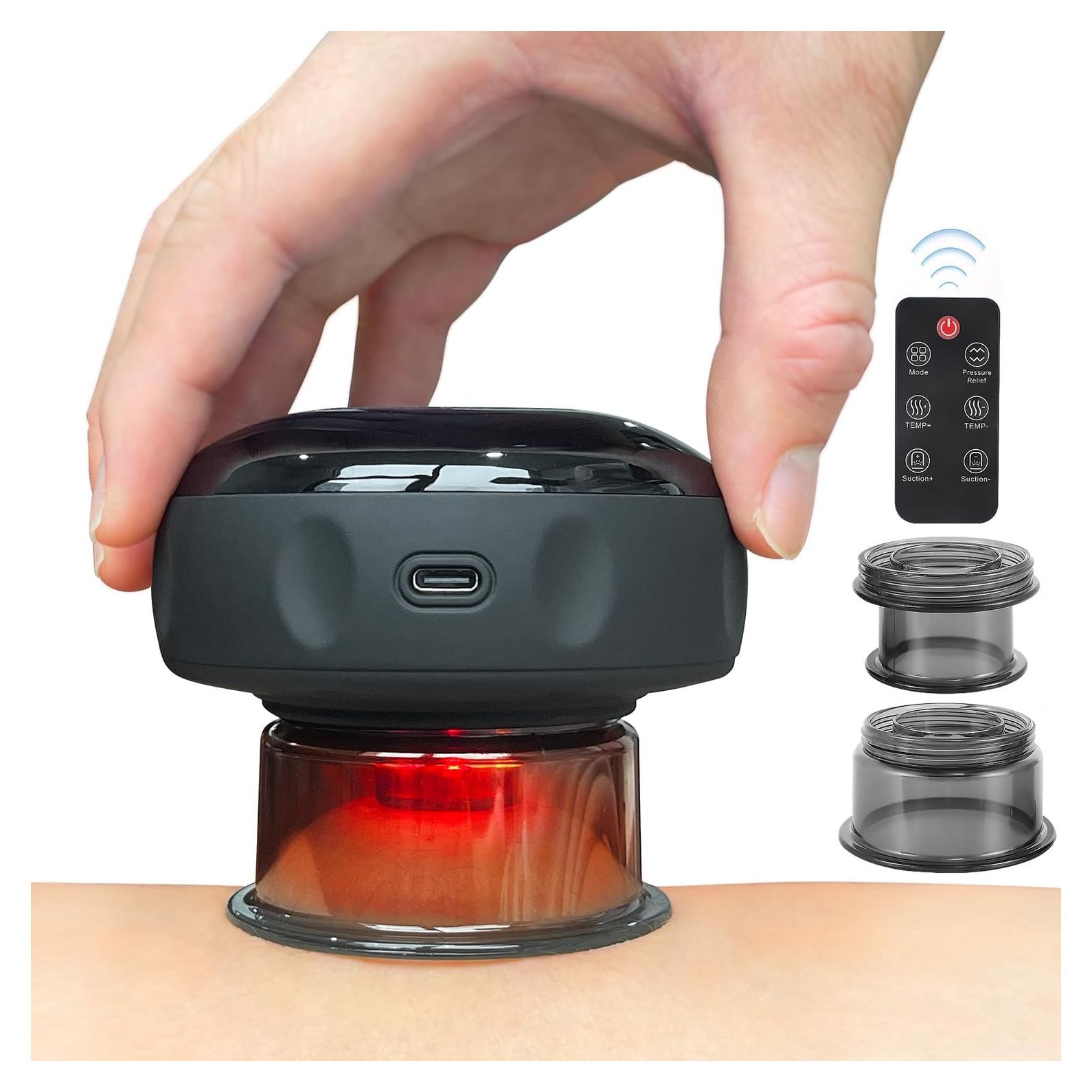 5-in-1 Remote Control Cupping Kit for Massage Therapy, 20 Level Electric Cupping Therapy Set with Red Light & 2 Replaceable Cups, Smart Cupping Massager Device for Back Muscle Soreness