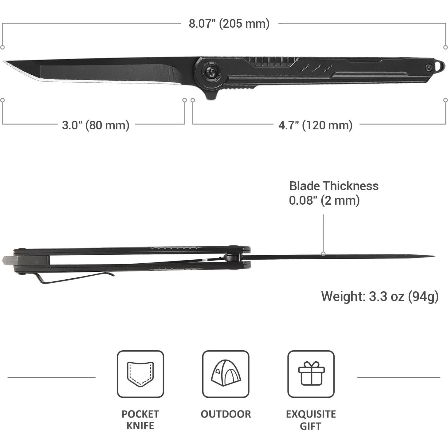 Cuchillo de bolsillo EDC FUNBRO Tanto 7CR13Mov 19.56cm negro