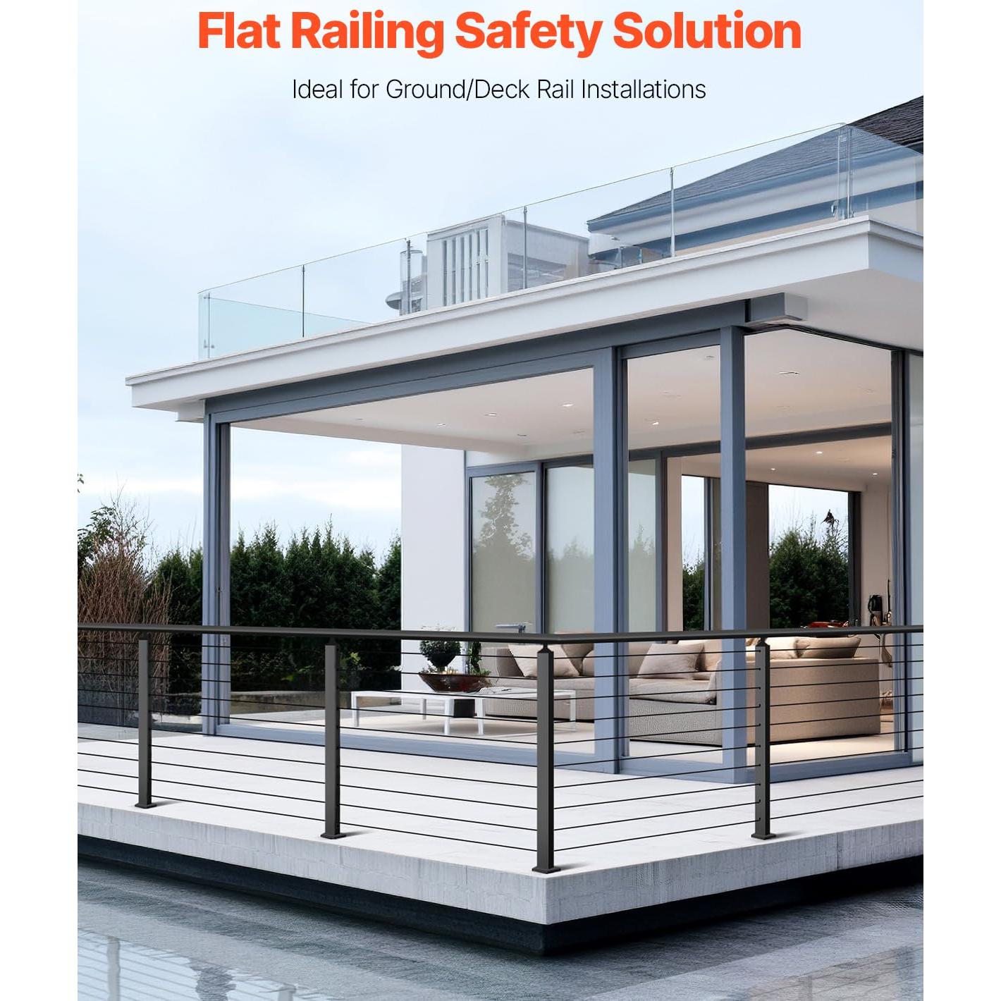 VEVOR 4 Pack Cable Railing Post, 36"x1"x2" Level Drilled Deck Railing Post, Stainless Steel Black Cable Railing System Kit for Indoor Outdoor Deck Balcony, 4JZLGZXHS914UUOI6001V0