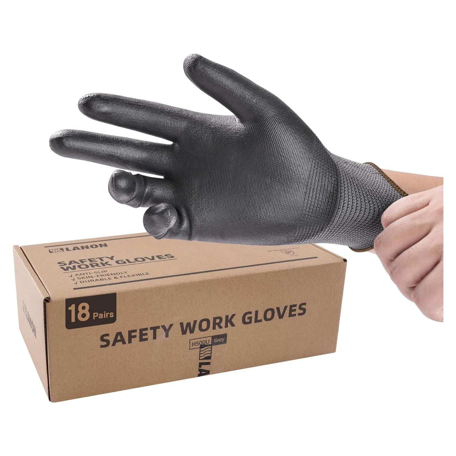 Guantes de Trabajo LANON 18 Pares Transpirables Grises