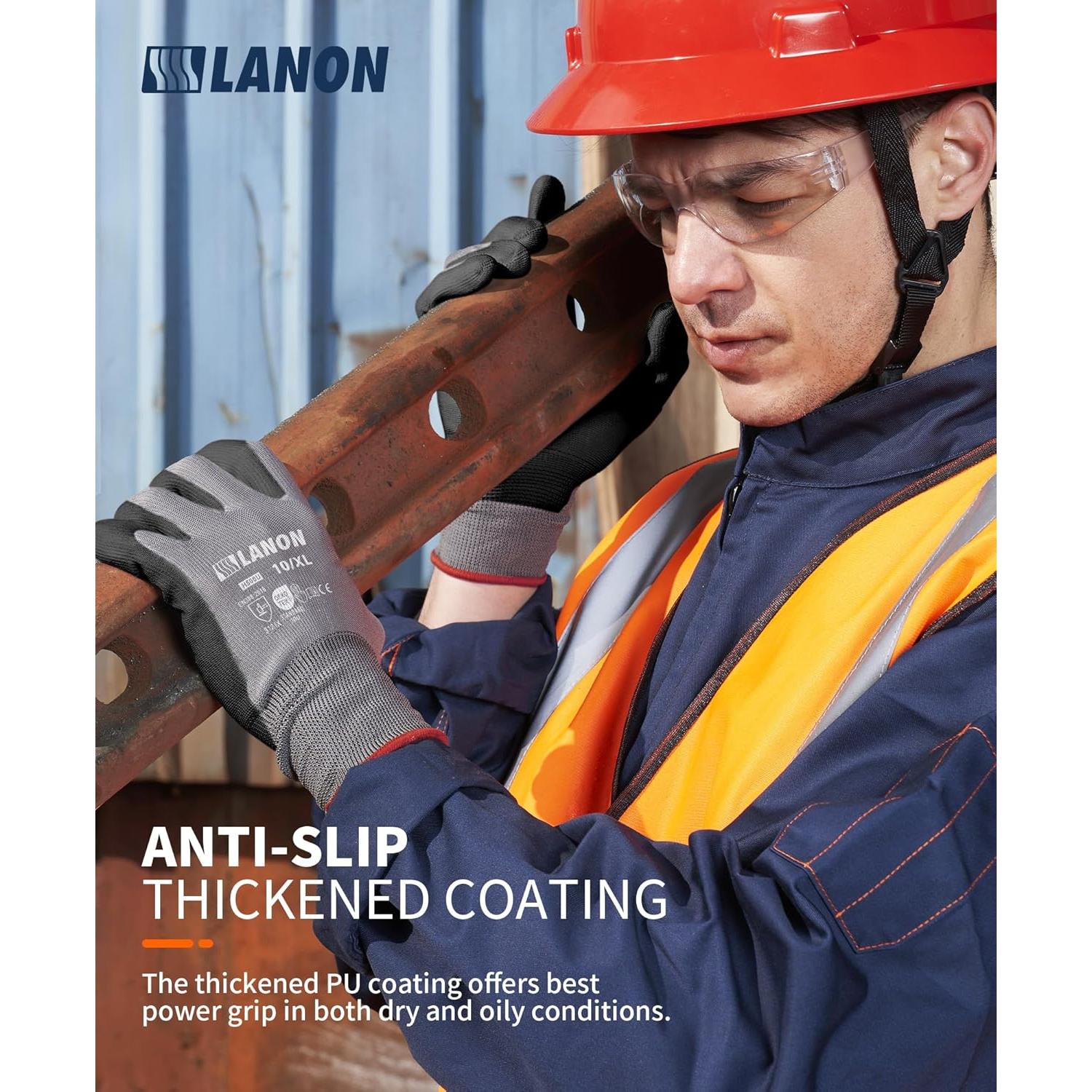 Guantes de Trabajo LANON 18 Pares Transpirables Grises