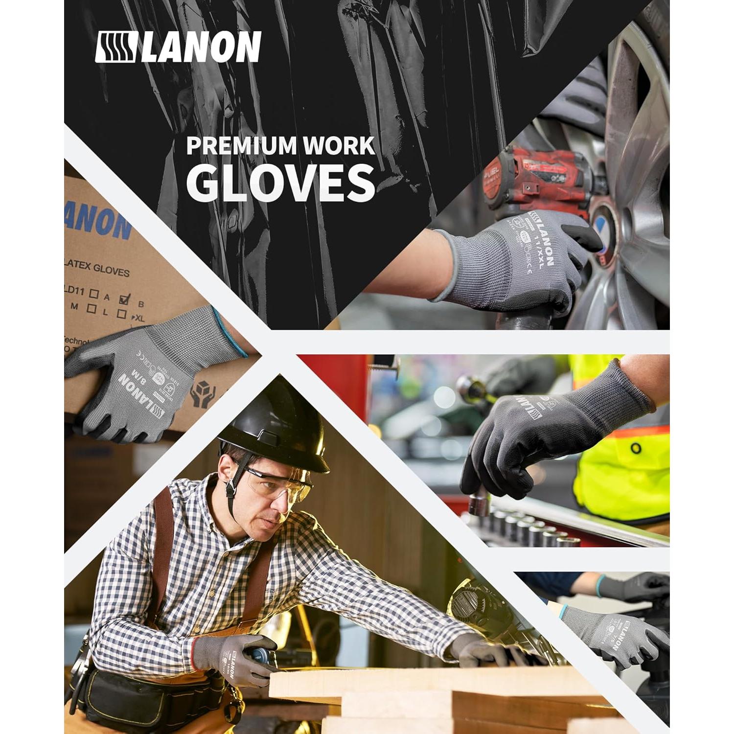 Guantes de Trabajo LANON 18 Pares Transpirables Grises