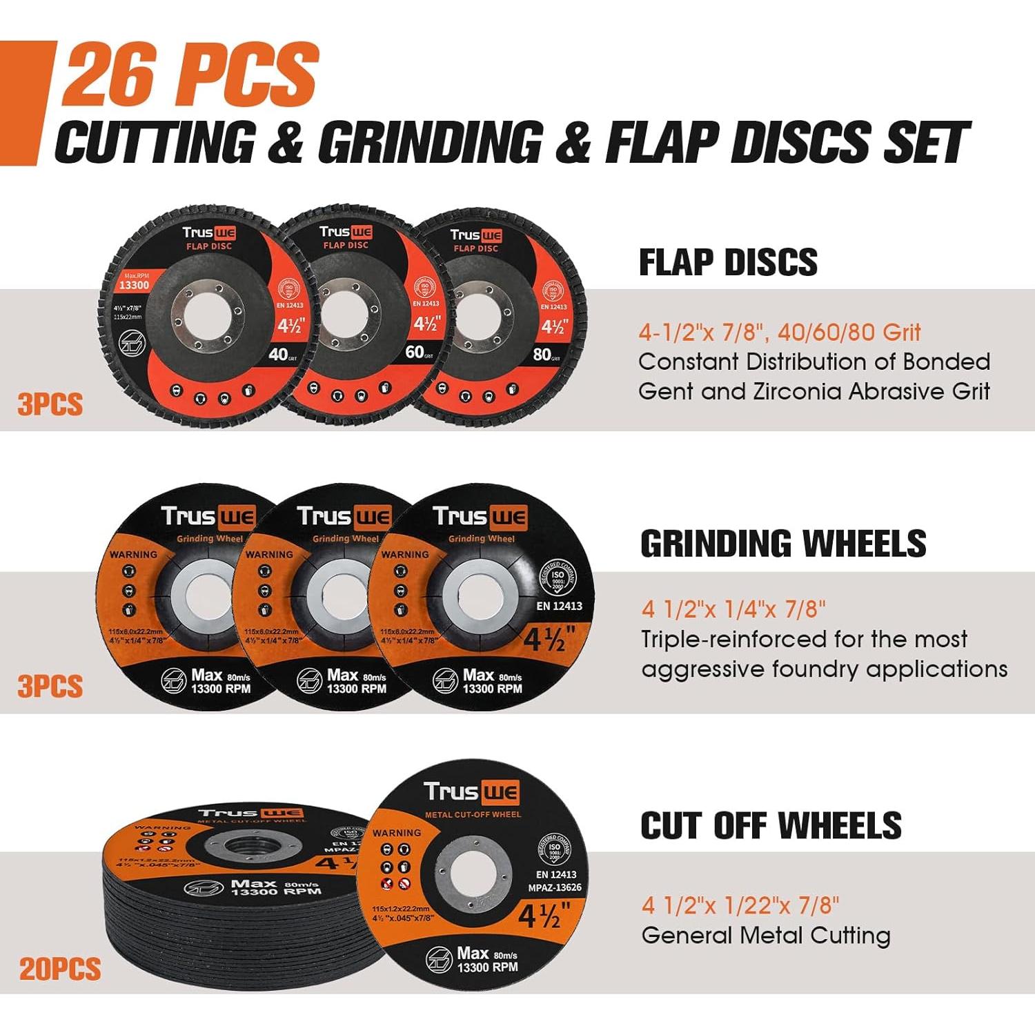 Juego de Ruedas de Corte y Lijado Truswe 26 Piezas 115mm