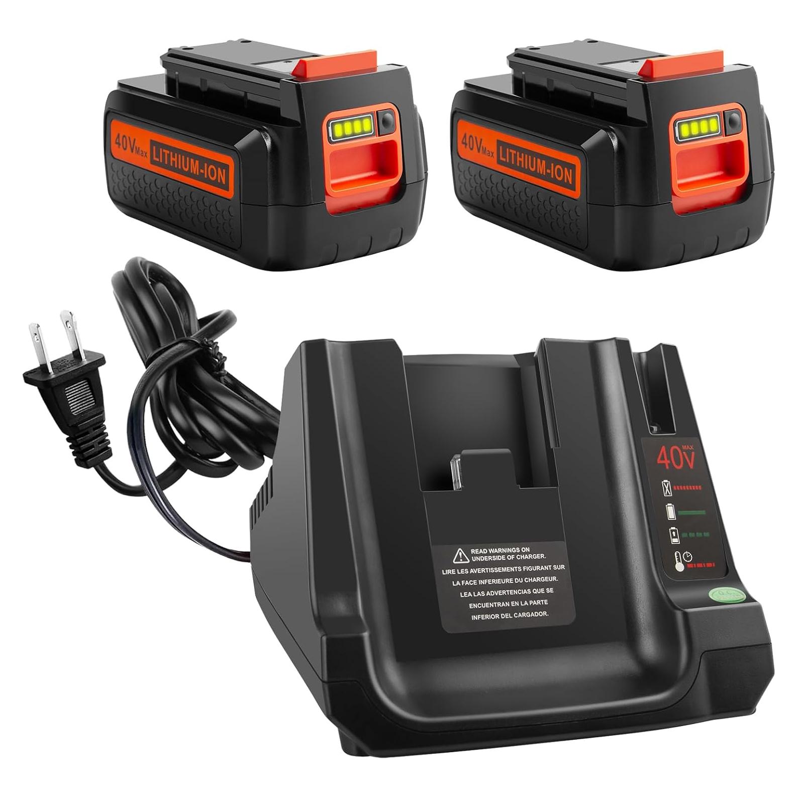 3000mAh 40V Lithium Battery Replacement for Black and Decker, 2 Pack Battery and 1 Charger Combo Compatible with Black & Decker 40 Volt Max LBX2040 LBXR2036 LBXR36 LBX1540 LBX2540 Power+ Tools