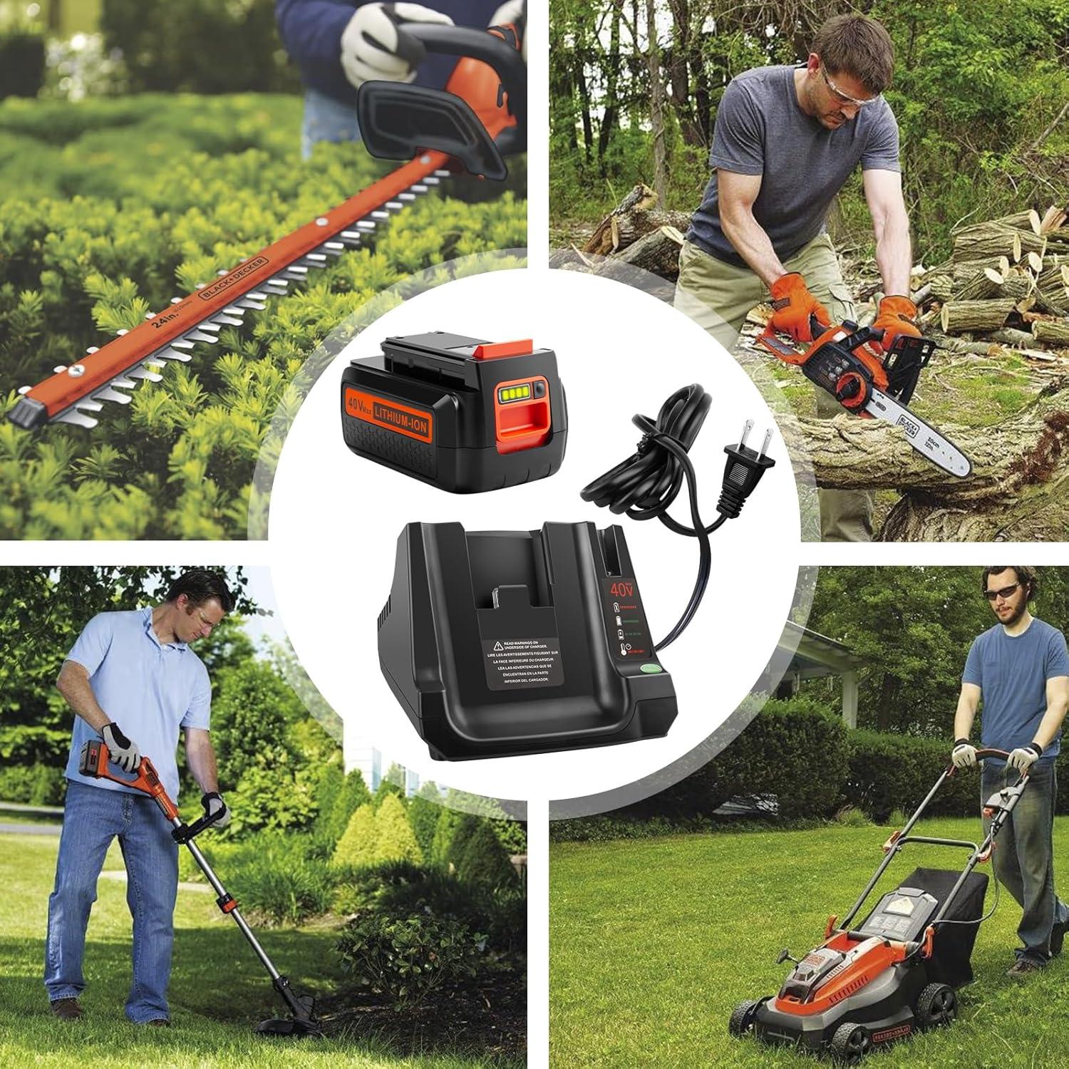 3000mAh 40V Lithium Battery Replacement for Black and Decker, 2 Pack Battery and 1 Charger Combo Compatible with Black & Decker 40 Volt Max LBX2040 LBXR2036 LBXR36 LBX1540 LBX2540 Power+ Tools