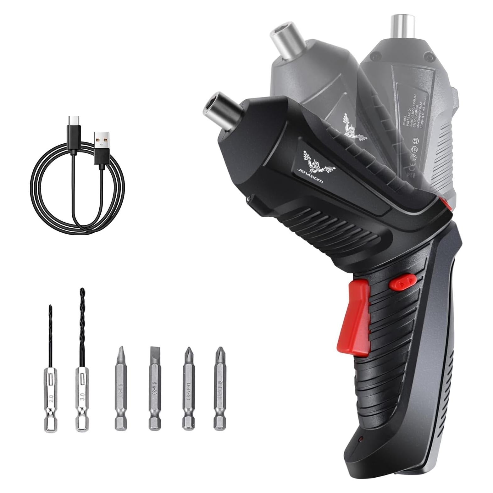 8 in 1 Electric Screwdriver Cordless Drill Rechargeable Set 3.6V Li-ion 3.5N·m Max Torque Electric Rotatable LED Light Screwdriver Multi-Angle Work balck for Home Office DIY Tools