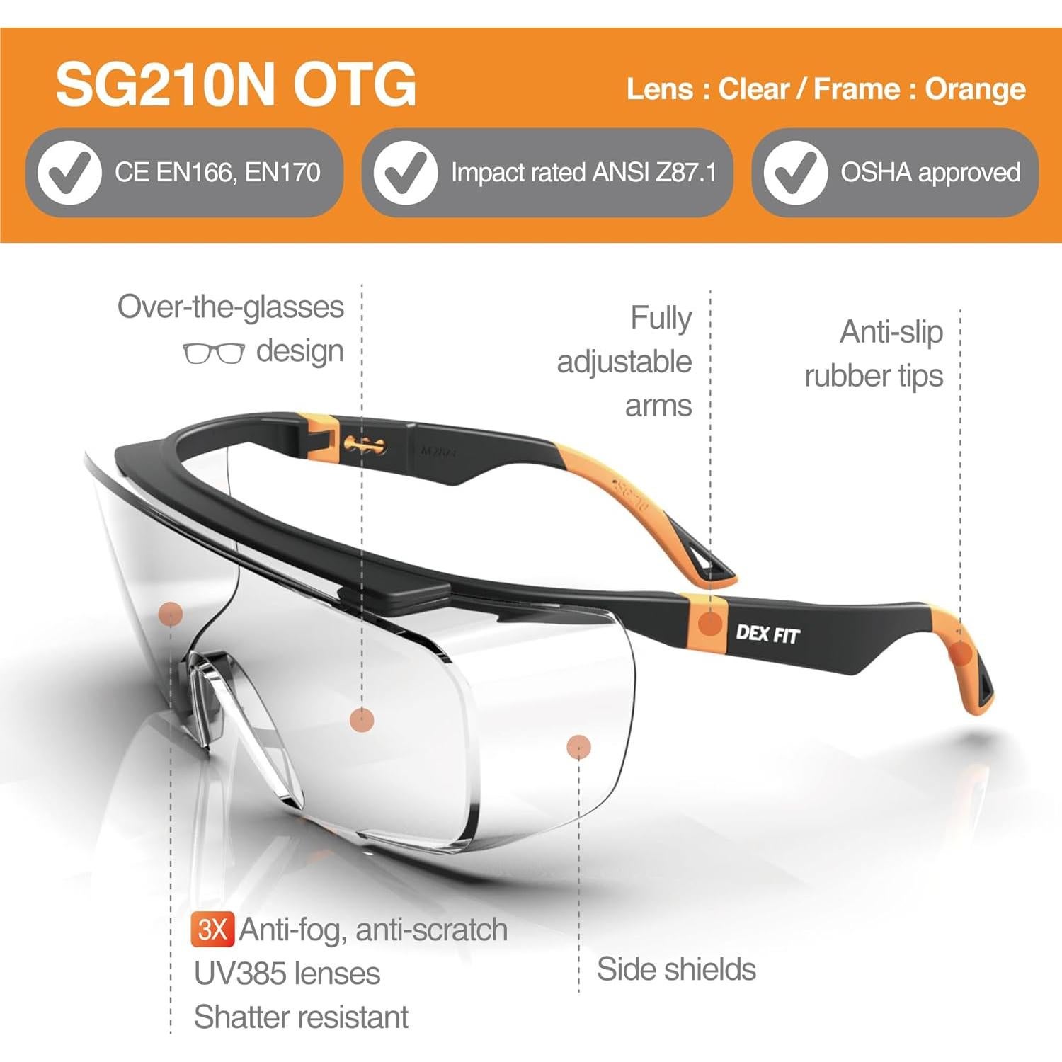 Gafas de Seguridad DEX FIT SG210 OTG Antivaho UV385