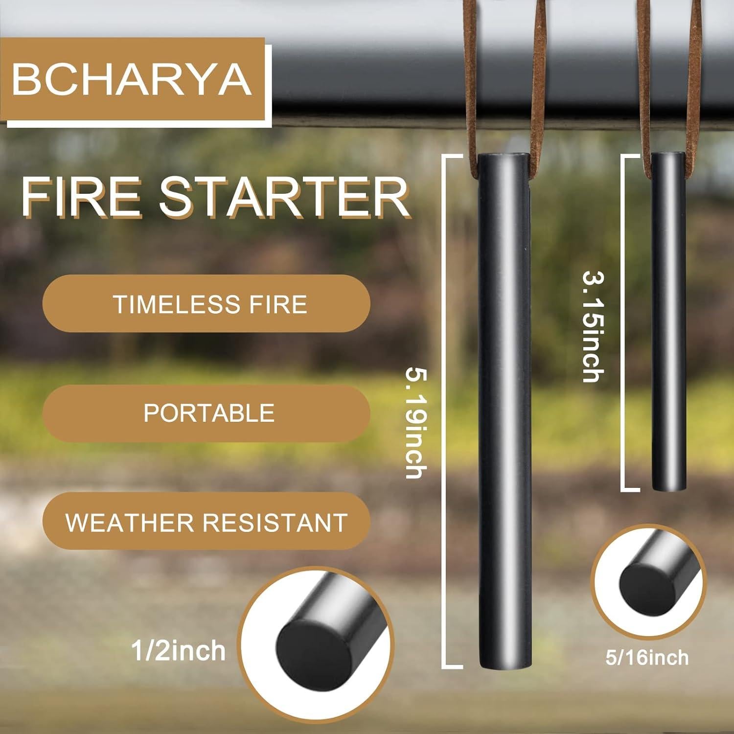 Fire Starter Survival Tool, Ferro Rod Kit with Leather Neck Lanyard and Multi-Tool Striker, Flint and Steel Survival Igniter with Tinder Rope and Tab for Camping, Hiking and Emergency