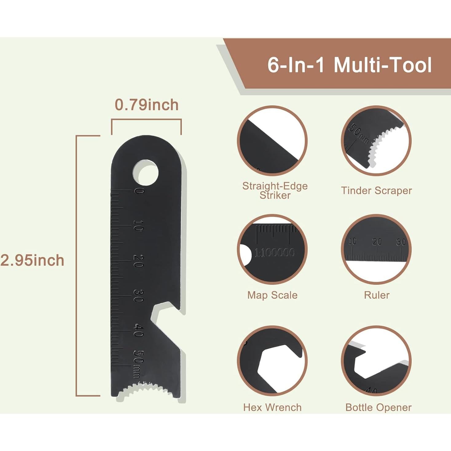 Fire Starter Survival Tool, Ferro Rod Kit with Leather Neck Lanyard and Multi-Tool Striker, Flint and Steel Survival Igniter with Tinder Rope and Tab for Camping, Hiking and Emergency