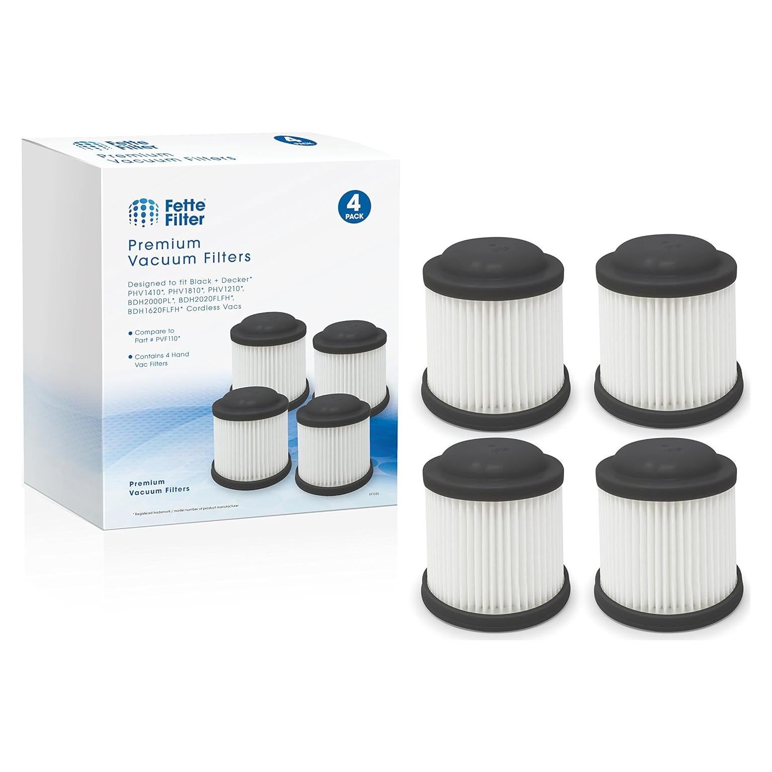 Filtro Fette PVF110 Compatible con Aspiradoras Black & Decker - Paquete de 4