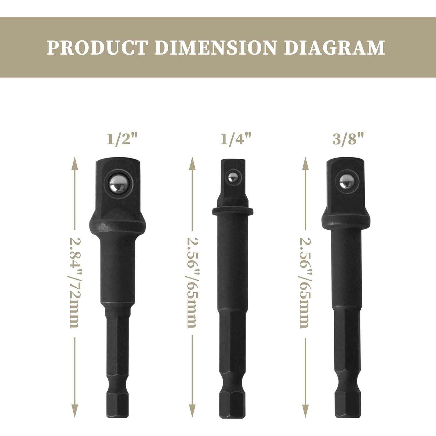 Conjunto de Adaptadores de Enchufe DeWalt 3 Piezas 1/4" 3/8" 1/2"