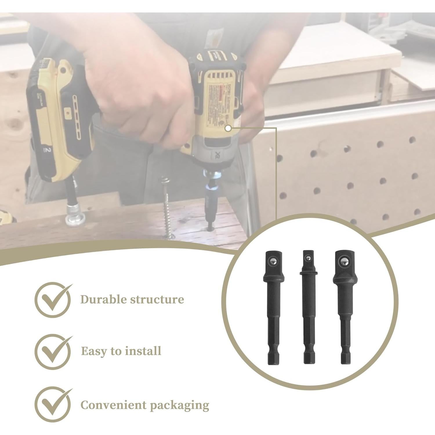 Conjunto de Adaptadores de Enchufe DeWalt 3 Piezas 1/4" 3/8" 1/2"