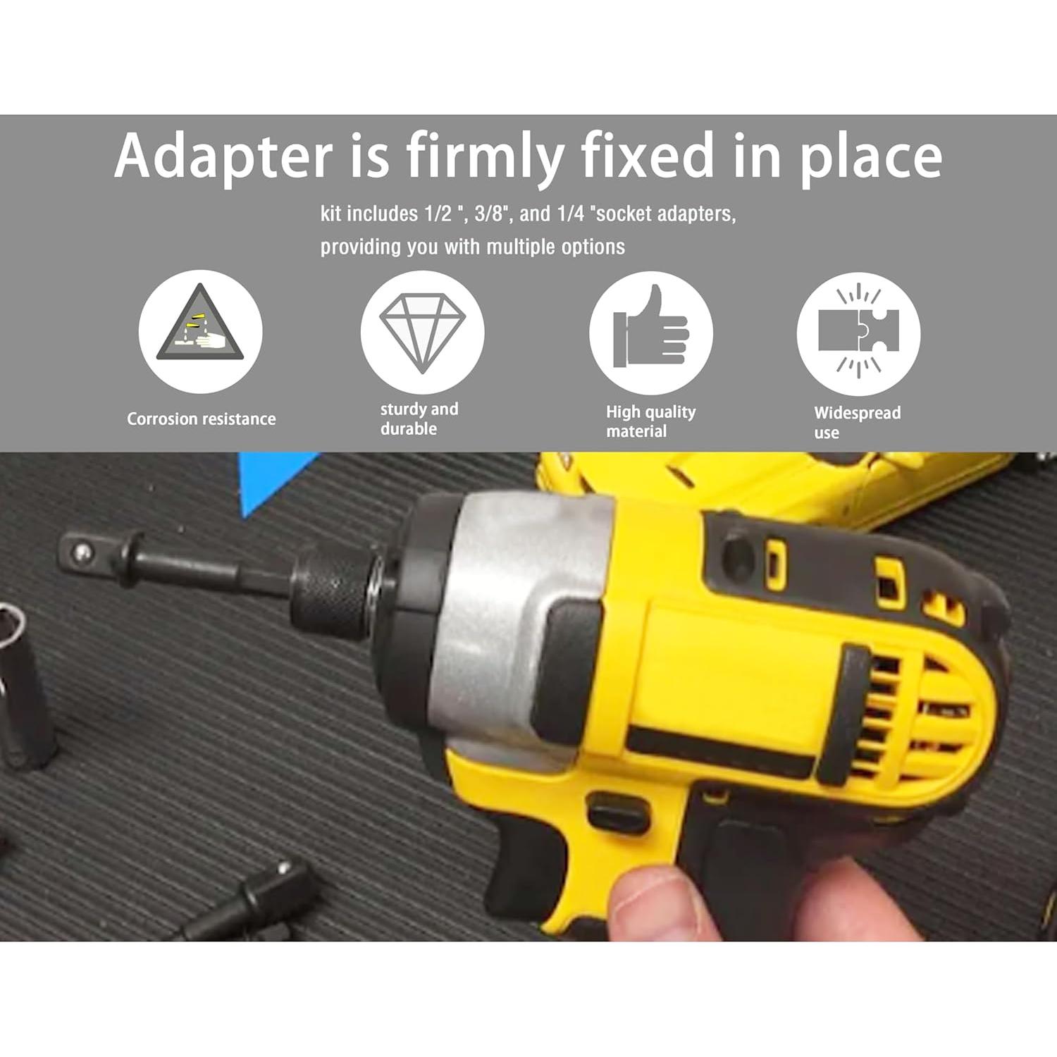 Conjunto de Adaptadores de Enchufe DeWalt 3 Piezas 1/4" 3/8" 1/2"