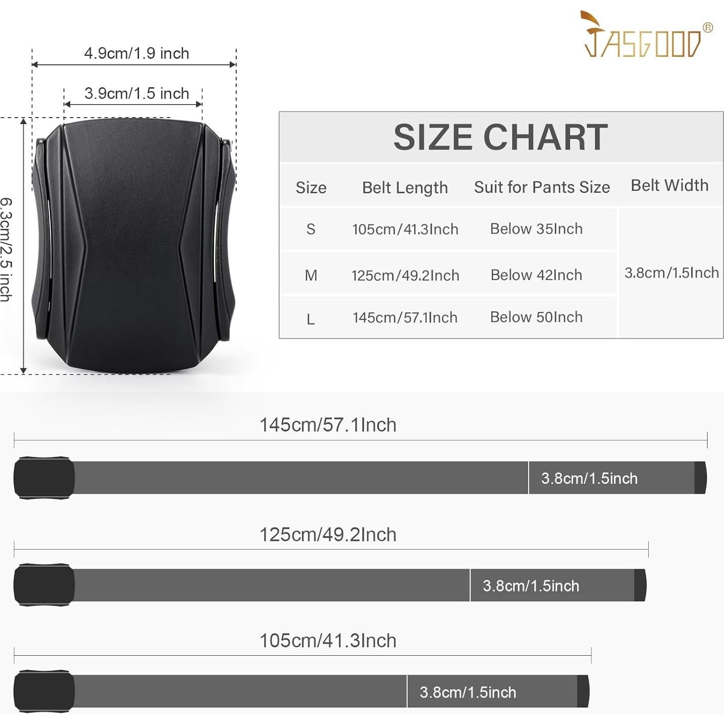 Cinturón Táctico Militar JASGOOD Nylon Elástico Negro 127 cm