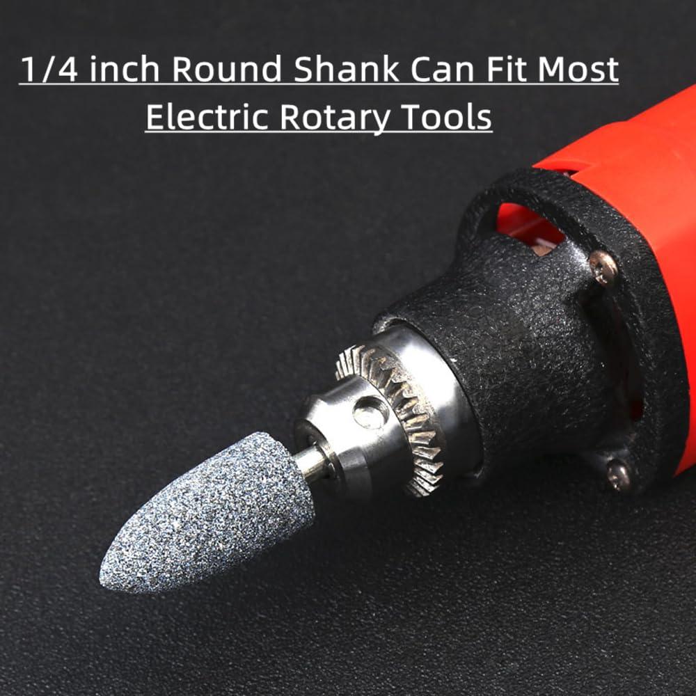 dophee 10Pcs 16mm Cone Shape Aluminum Oxide Mounted Grinding Stones Rotary Grinding Bits with 1/4" Shank for Electric Rotary Tools Drill Grinder