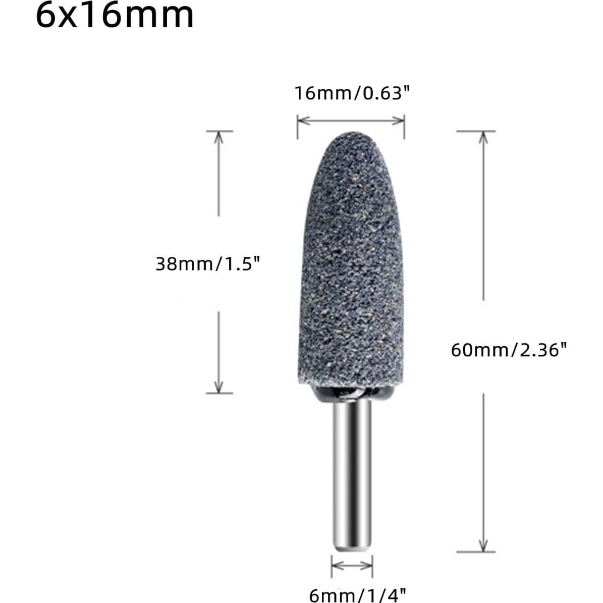 dophee 10Pcs 16mm Cone Shape Aluminum Oxide Mounted Grinding Stones Rotary Grinding Bits with 1/4" Shank for Electric Rotary Tools Drill Grinder