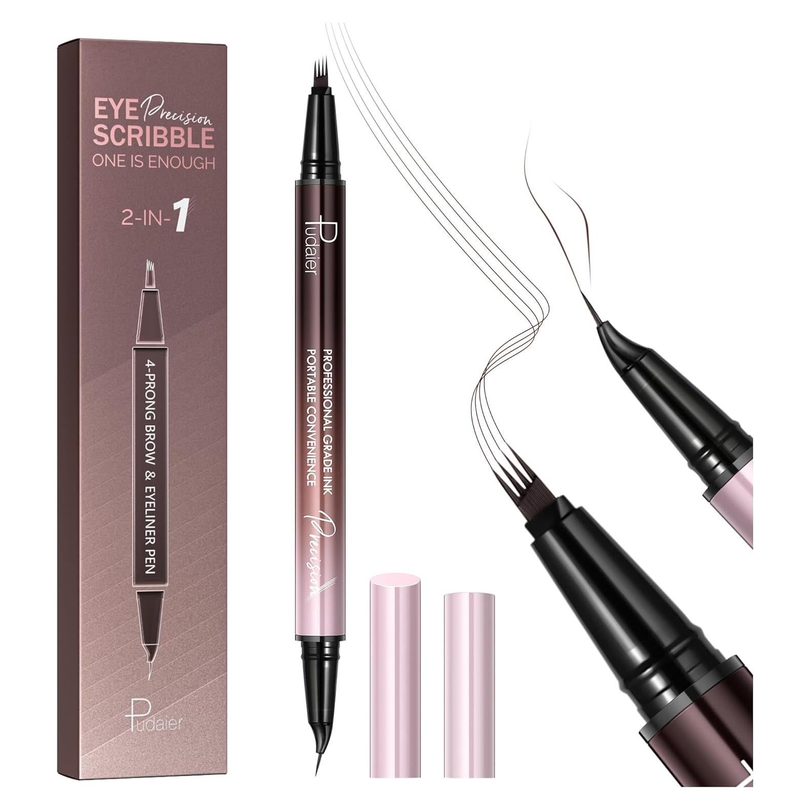 Lápiz para Cejas Pudaier Doble Extremo a Prueba de Agua Marrón Frío