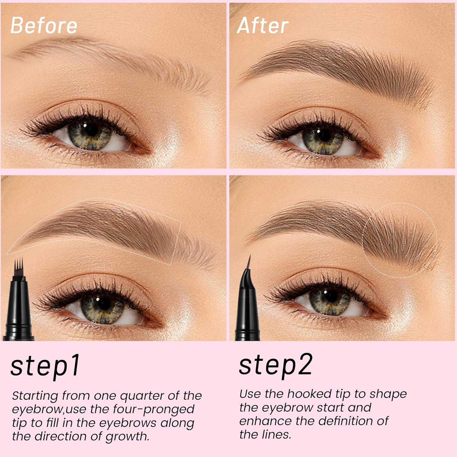 Lápiz para Cejas Pudaier Doble Extremo a Prueba de Agua Marrón Frío