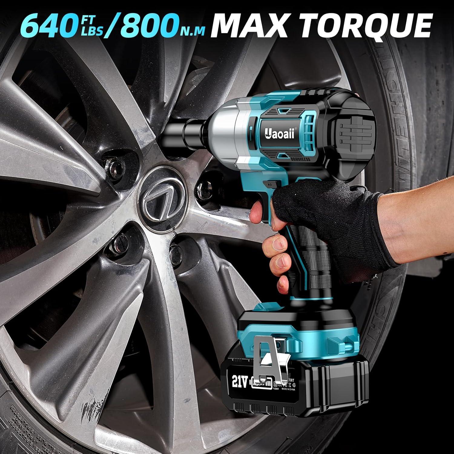 Llave de Impacto Inalámbrica Uaoaii 800Nm 1/2" con 2 Baterías