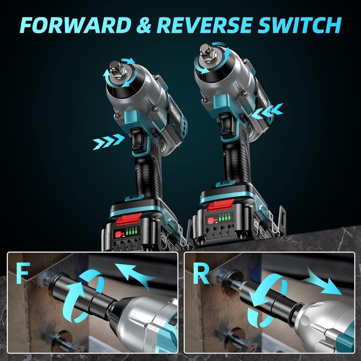 Llave de Impacto Inalámbrica Uaoaii 800Nm 1/2" con 2 Baterías