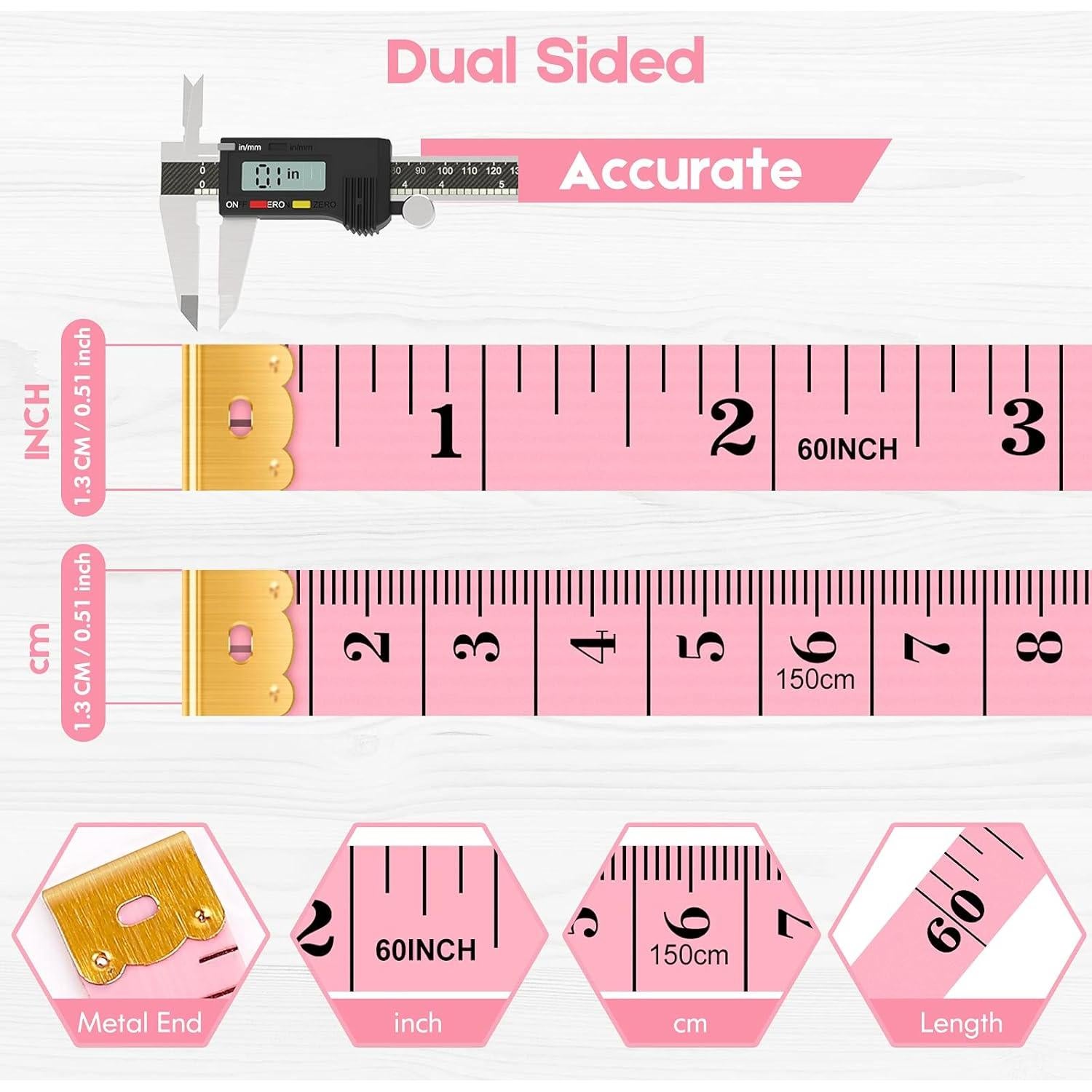 Cinta Métrica iBayam 150 cm Doble Escala Paquete de 5